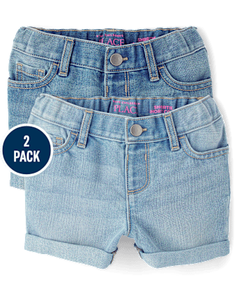tout-petit, fille Roll Poignets Denim Shortie Short 2-Pack