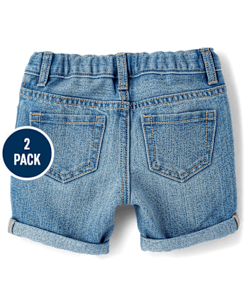 Toddler Girls Roll Cuff Midi Jean Shorts 2-Pack
