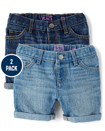 tout-petit, fille Roll Poignets Denim Midi Short 2-Pack
