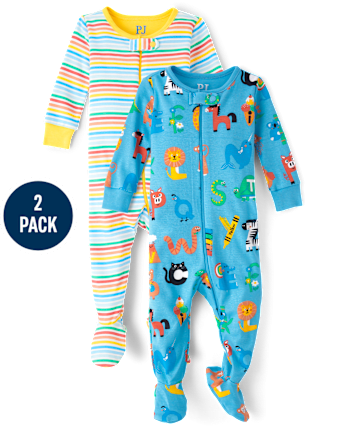 Baby And Toddler Rainbow Alphabet Snug Fit Cotton Footed One Piece Pajamas 2-Pack