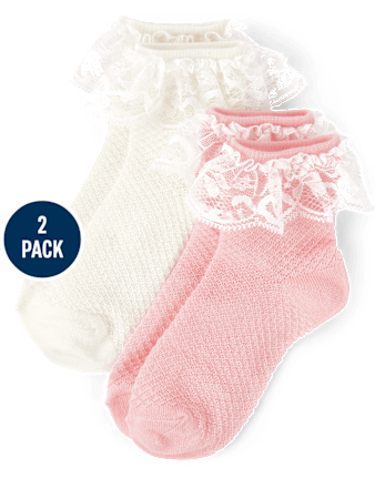 Girls Pointelle Ruffle Midi Socks 2-Pack