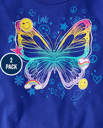 Girls Butterfly Believe Snug Fit Cotton Pajamas 2-Pack