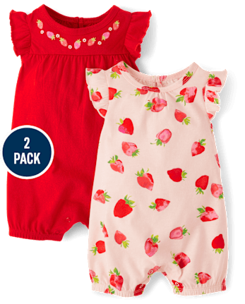 Baby Girls Strawberry Romper 2-Pack
