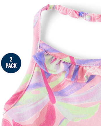 Lot de 2 débardeurs licou à imprimé graphique pour petites filles