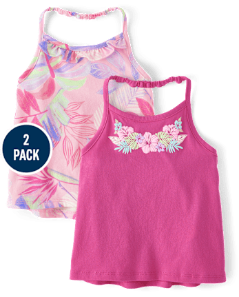 Toddler Girls Graphic Halter Tank Top 2-Pack