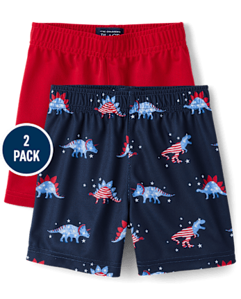 Baby And Toddler Boys Americana Dino Performance Basketball Shorts 2-Pack