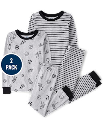 Boys Striped Icon Snug Fit Cotton Pajamas 2-Pack