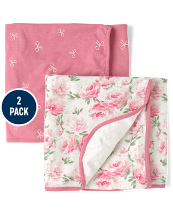 Lot de 2 couvertures d'emmaillotage à fleurs pour bébé fille