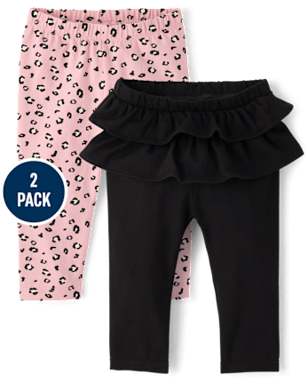 Baby Girls Leopard Ruffle Leggings 2-Pack