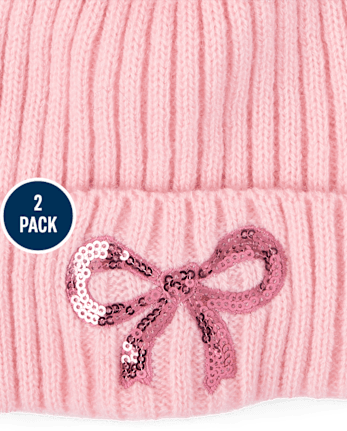 Lot de 2 bonnets à pompon et nœud pour fille