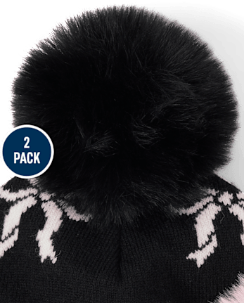 Lot de 2 bonnets à pompon et nœud pour fille