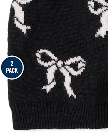 Lot de 2 bonnets à pompon et nœud pour fille