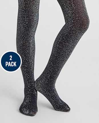 Lot de 2 collants en microfibre à nœud scintillant pour fille
