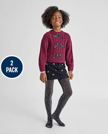Lot de 2 collants en microfibre à nœud scintillant pour fille
