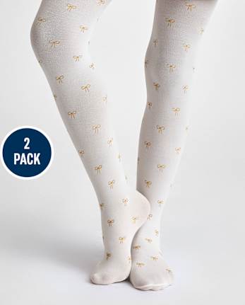 Lot de 2 collants en microfibre à nœud scintillant pour fille