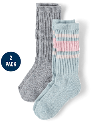 Girls Striped Cushioned Slouchy Socks 2-Pack