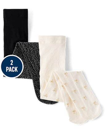 Toddler Girls Shimmer Bow Microfiber Tights 2-Pack