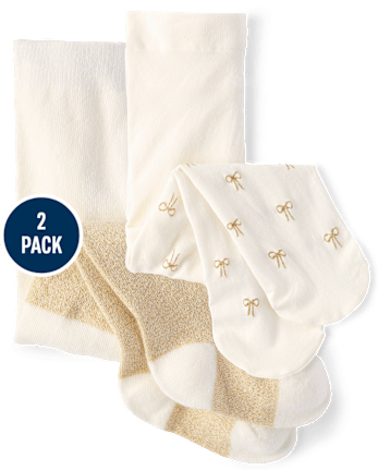 Baby Girls Glitter Bow Tights 2-Pack