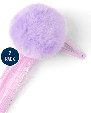 Girls Pom Pom Hair Extension Hair Clip 2-Pack