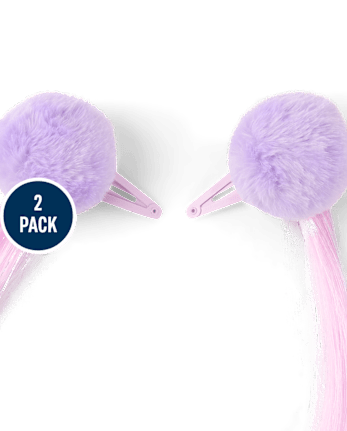 Girls Pom Pom Hair Extension Hair Clip 2-Pack