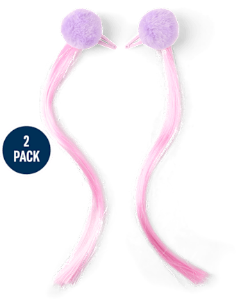 Girls Pom Pom Hair Extension Hair Clip 2-Pack