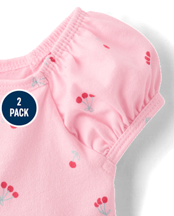 Baby Girls Embroidered Cherry Bubble Romper 2-Pack