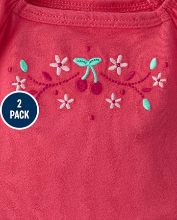 Baby Girls Embroidered Cherry Bubble Romper 2-Pack