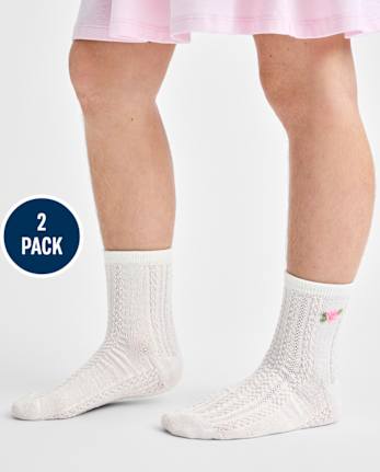 Girls Rosette Pointelle Midi Socks 2-Pack