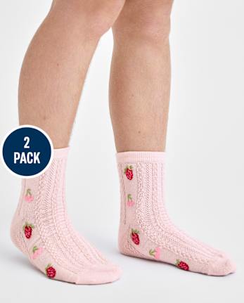 Girls Rosette Pointelle Midi Socks 2-Pack