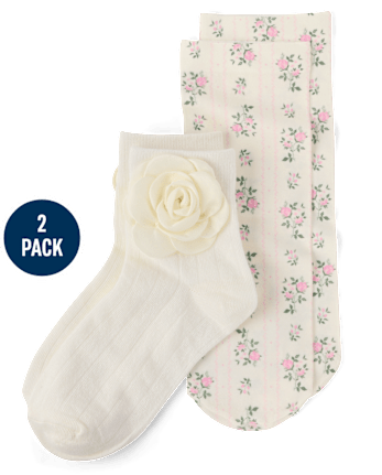 Lot de 2 paires de chaussettes mi-longues à fleurs 3D pour filles
