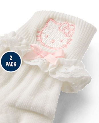 Girls Hello KittyÂ® Embroidered Ruffle Pointelle Turn Cuff Socks 2-Pack