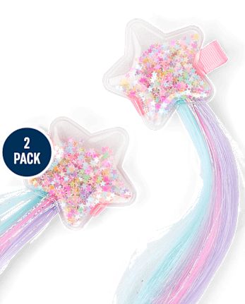 Girls Shakey Star Faux Hair Extension Hair Clip 2-Pack