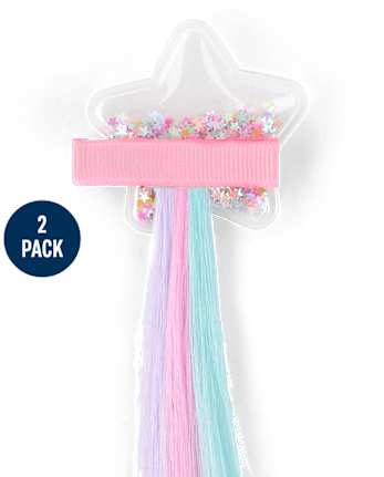 Girls Shakey Star Faux Hair Extension Hair Clip 2-Pack