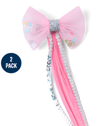 Girls Bow Hair Extension Hair Clip 2-Pack