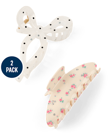 Girls Polka Dot Bow Claw Clip 2-Pack