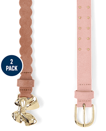 Girls Scalloped Bow Belt 2-Pack