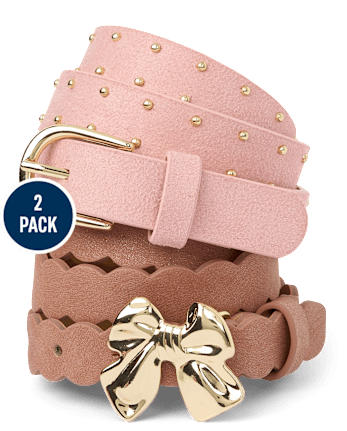 Girls Scalloped Bow Belt 2-Pack