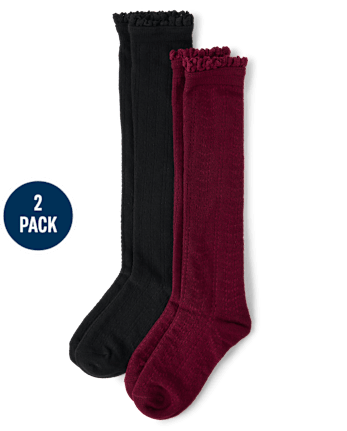 Girls Pointelle Boot Socks 2-Pack