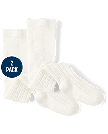 Girls Cable Knit Tights 2-Pack