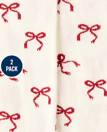 Baby And Toddler Girls Bow Tights 2-Pack - RED OCHRE