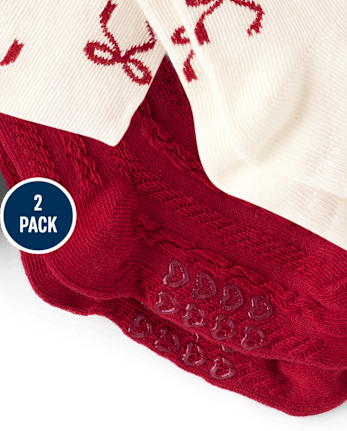 Baby And Toddler Girls Bow Tights 2-Pack - RED OCHRE