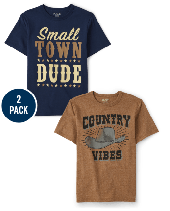 Boys Short Sleeve Country Vibes And Small Town Dude Graphic Tee 2-Pack ...