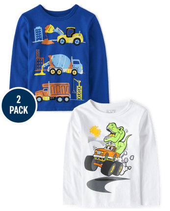 Baby And Toddler Boys Long Sleeve Dino And Construction Graphic Tee 2 ...
