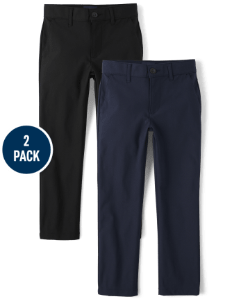 Pantalones chinos ajustados de secado rápido para uniforme para niños, paquete de 2