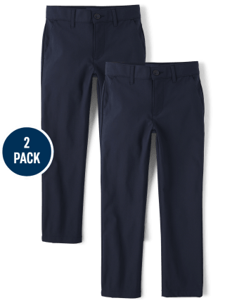 Pantalones chinos ajustados de secado rápido para uniforme para niños, paquete de 2