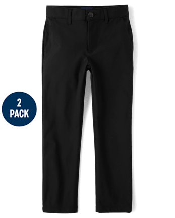 Pantalones chinos ajustados de secado rápido para uniforme para niños, paquete de 2