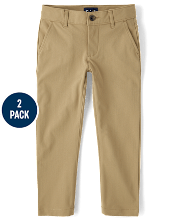 Pantalones chinos ajustados de secado rápido para uniforme para niños, paquete de 2