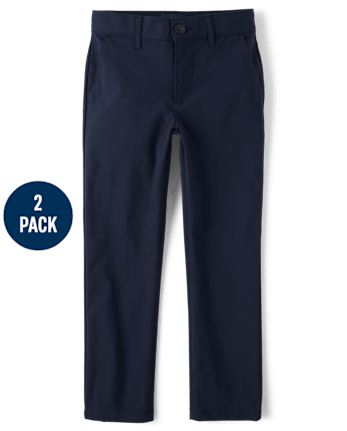 Pantalones chinos ajustados de secado rápido para uniforme para niños, paquete de 2