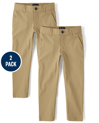 Pantalones chinos ajustados de secado rápido para uniforme para niños, paquete de 2