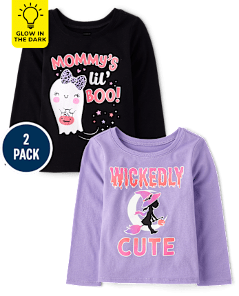 Baby And Niños pequeños Niña Glow Halloween Sassy Camisetas estampadas 2-Pack